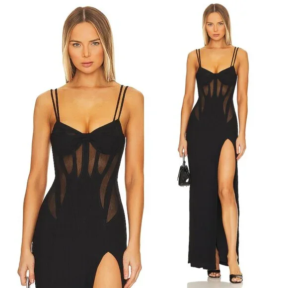 NBD | Dresses | Revolve Nbd New Estrella Sheer Formal Bustier Black Bodycon Maxi  Dress Size L | Poshmark